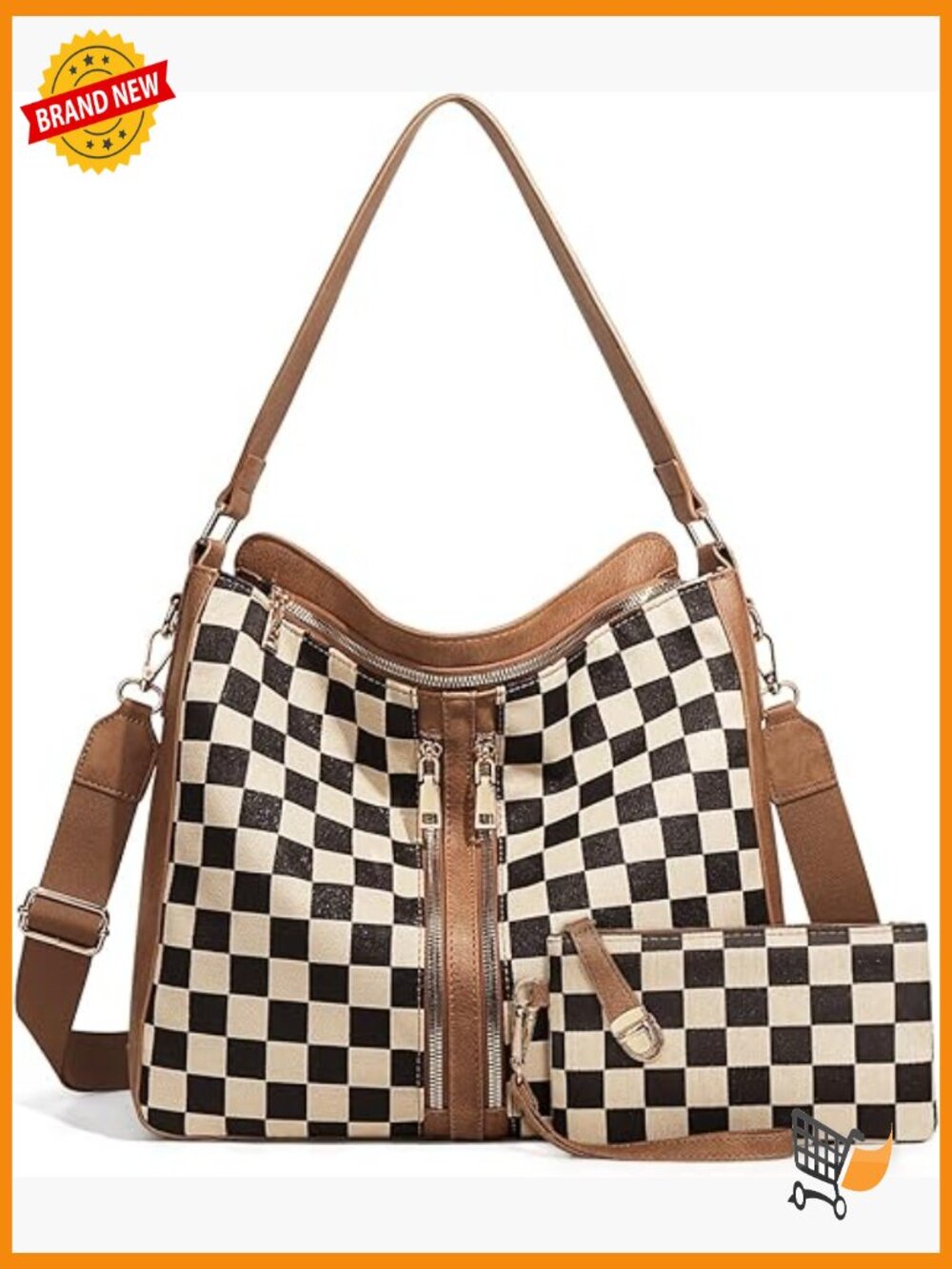 Checkered Hobo Handbag Tote Crossbody Shoulder Bag with Storage Bag